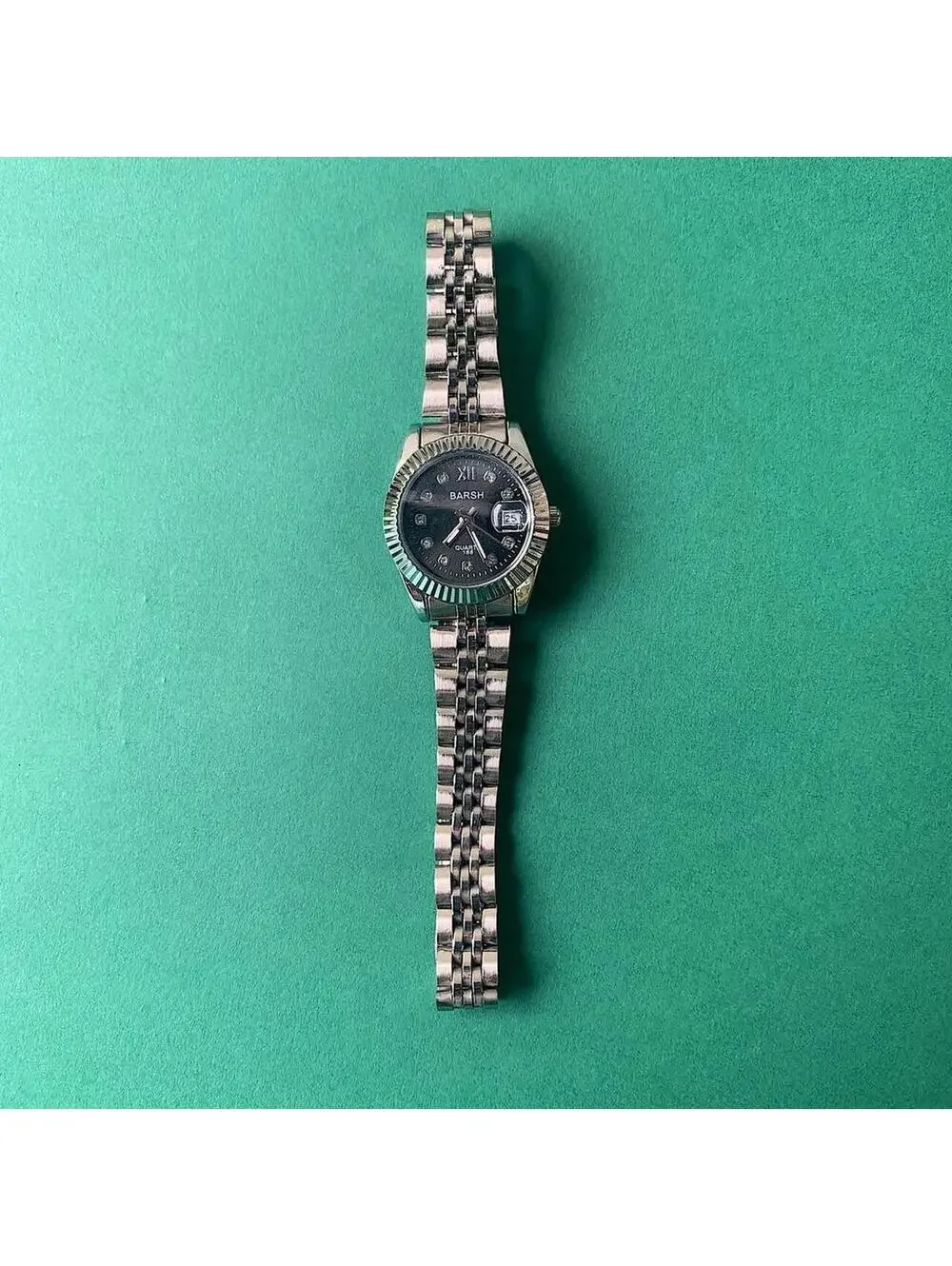 Classy Y2K 2000s style Silver and black watch with diamond accents. Nice quality